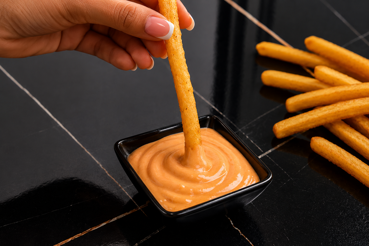 Salsa La Secreta Papotas cremosa con toque ahumado para papas fritas gigantes